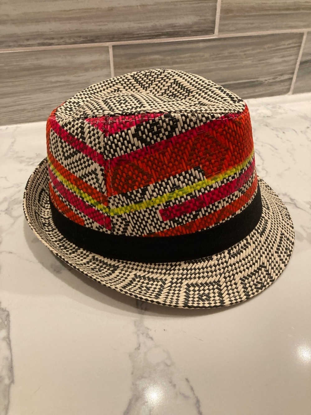 Steve Madden Black & Tan Woven Fedora with Neon Accent